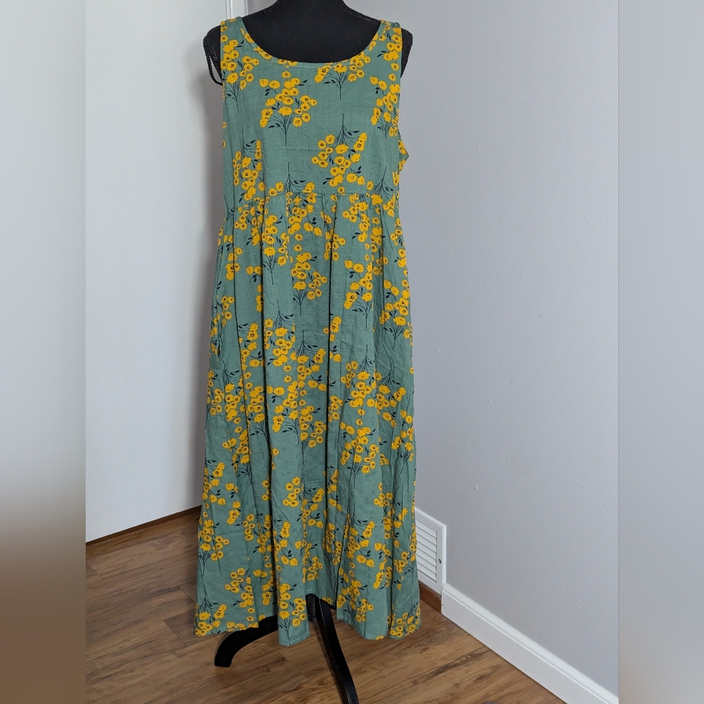 Floral Green and Yellow Maxi Dress